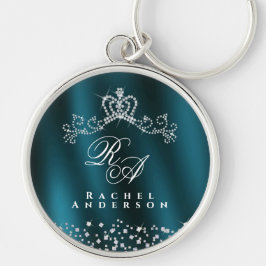 Grönten Krona Monogram Rund Silverfärgad Nyckelring
