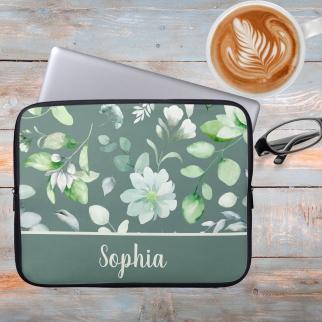 Grönten Land Blommigt Sage Namnteckning Laptop Fodral (Skapare uppladdad)