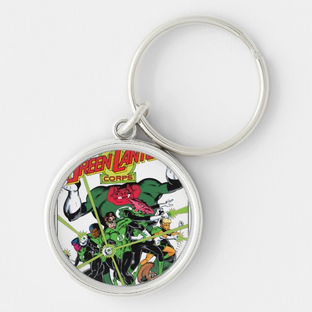 Grönten Lantern Corps Rund Silverfärgad Nyckelring (Framsidan)