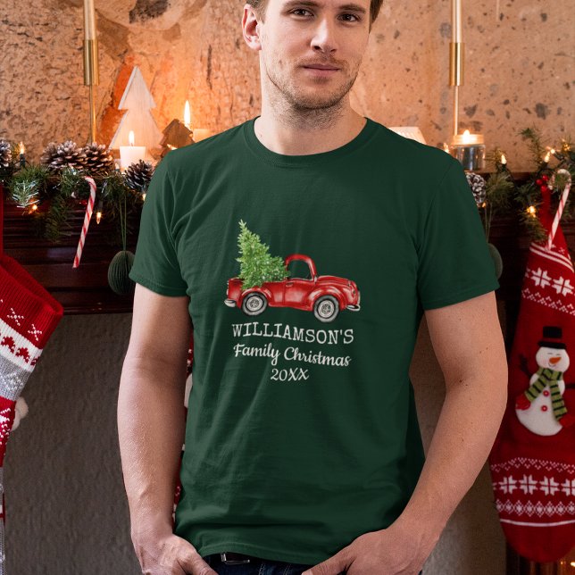 Grönten Lastbil Personlig -Vintagen för familjejul T Shirt (Customize to change text color, style or text size.)
