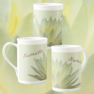 Grönten Lotus Blommigt Botanical Namaste Pastel Gu Benporslin Mugg
