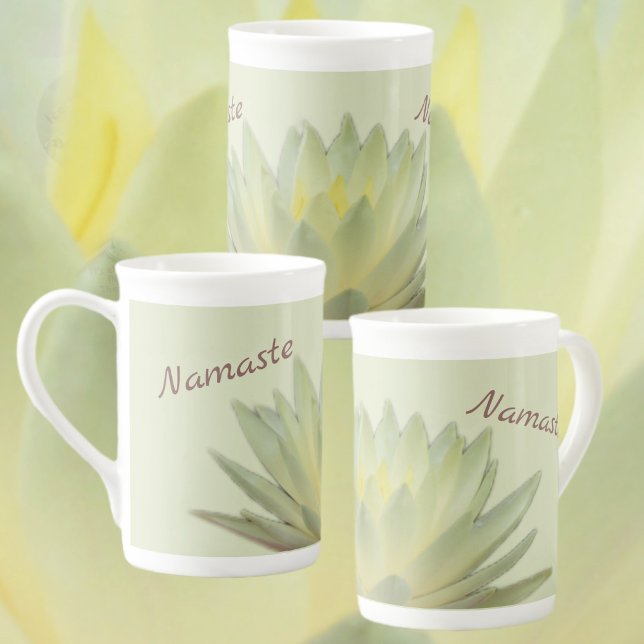 Grönten Lotus Blommigt Botanical Namaste Pastel Gu Benporslin Mugg (Skapare uppladdad)