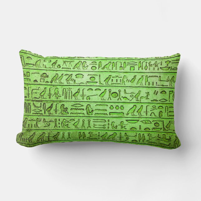 Grönten Lumbar Pillow i den antika egyptiska Hiero Lumbarkudde (Framsida)