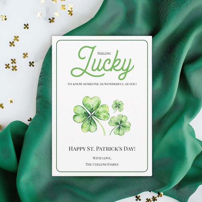 Grönten Lycklig Fyrklövra Tur Julkort (Happy St Patrick's Day Green Four Leaf Clover Luck Holiday Card)
