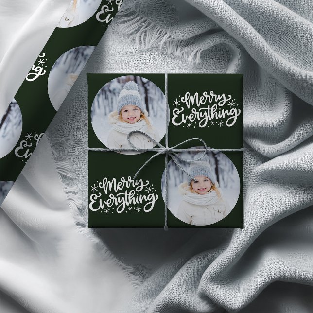 Grönten Merry All Calligraphy Round Photo Presentpapper (Photo Wrapping Paper - Merry Everything)