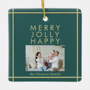 Grönten Merry Jolly Lycklig Family Photo jul Julgransprydnad Keramik