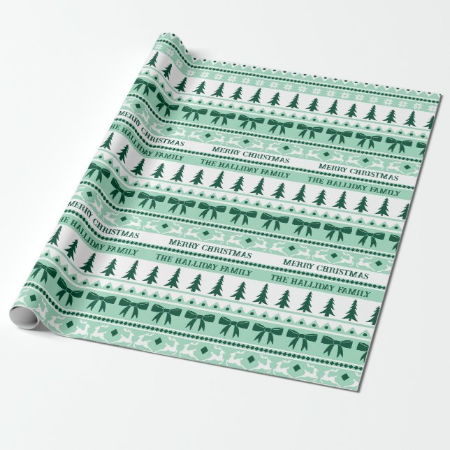 Grönten Mint från Namn i Julfamiljen Ugly Sweater  Presentpapper (Utrullad)