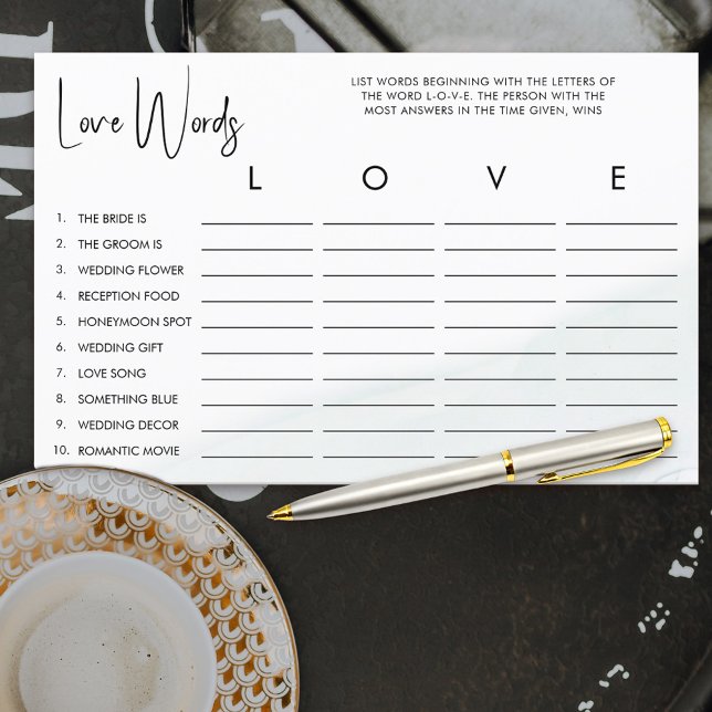 Grönten Mjuk kärlek i Ord Möhippa Tvättar (Love word game for bridal shower guests to enjoy)