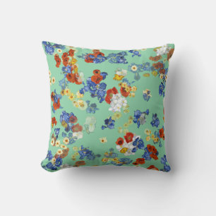 Grönten Modern Art Colorful Blue Flowers Sage Kudde