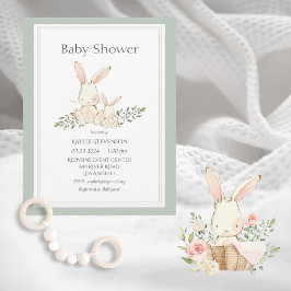 Grönten Modern babyutcheckningsinbjudan till Bunny Inbjudningar