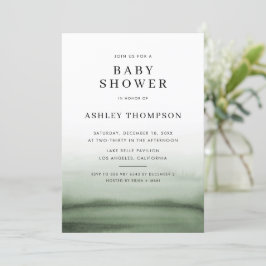 Grönten Modern babyvisningsprogram för vattenfärg Inbjudningar
