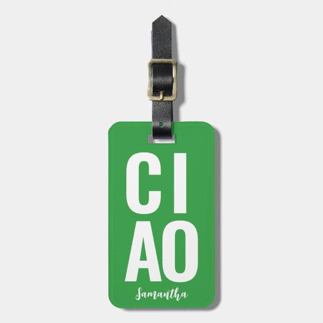 Grönten Modern Cute Funny Bold Ciao Neon Bagagebricka (Vertikal Framsida)
