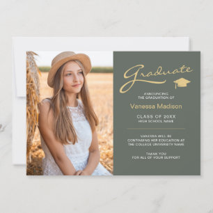Grönten Modern Elegant Script Sage   2 Photo Grad Meddelande
