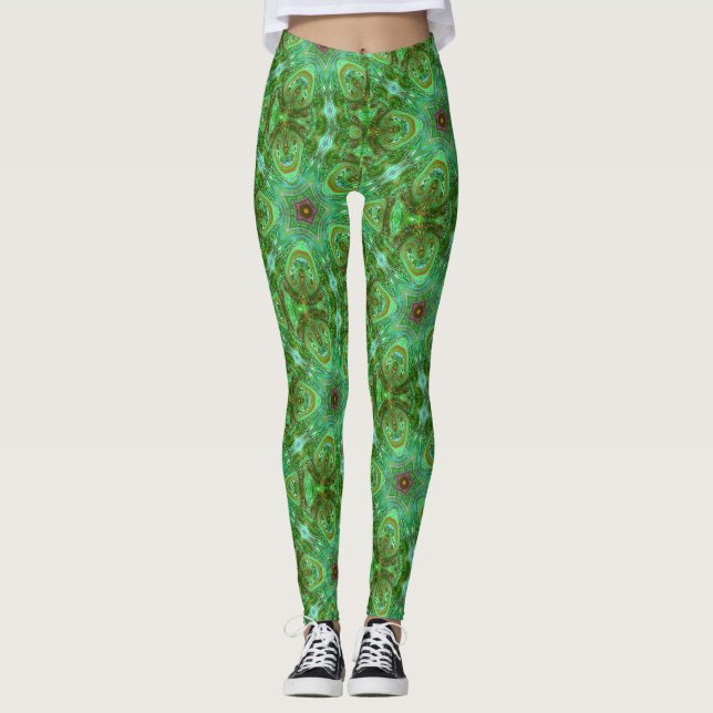 Grönten Modern Geometric Art Peacock Leggings (Framsida)