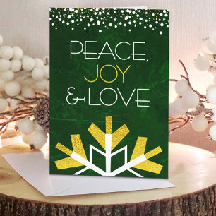 Grönten Modern Gold Foil Snowflake Peace Joy Kärle Helgkort