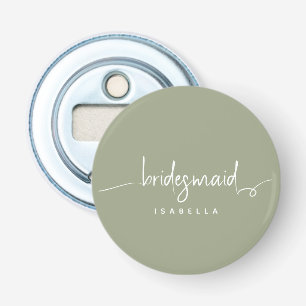 Grönten Modern Minimalist Bridesmaid Script Sage Flasköppnare