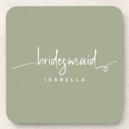 Grönten Modern Minimalist Bridesmaid Script Sage Underlägg