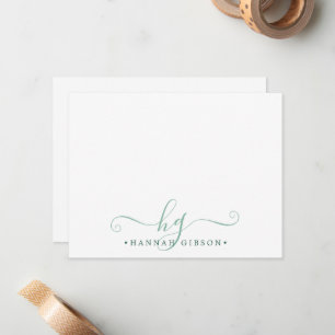 Grönten Modern Monogram Finare Script Initialer Anteckningskort