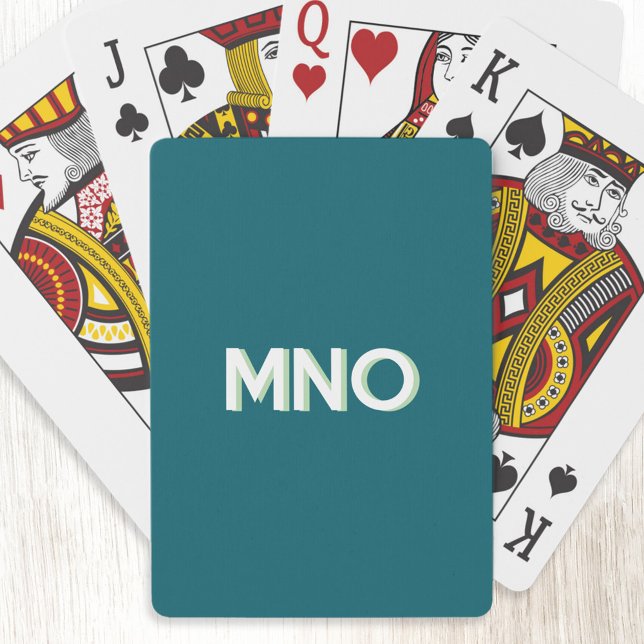Grönten Modern Monogram Initialer Shadow Teal Casinokort (Modern drop shadow three letter monogram initials personalized playing cards teal green)