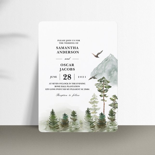 Grönten Modern Nature Forest | Vattenfärg Träd Inbjudningar (Skapare uppladdad)