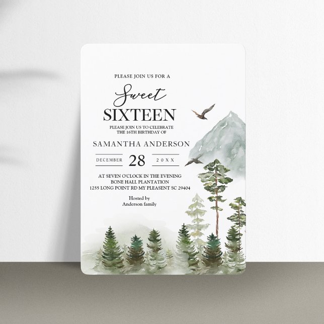 Grönten Modern Nature Forest | Vattenfärg Träd Inbjudningar (Skapare uppladdad)