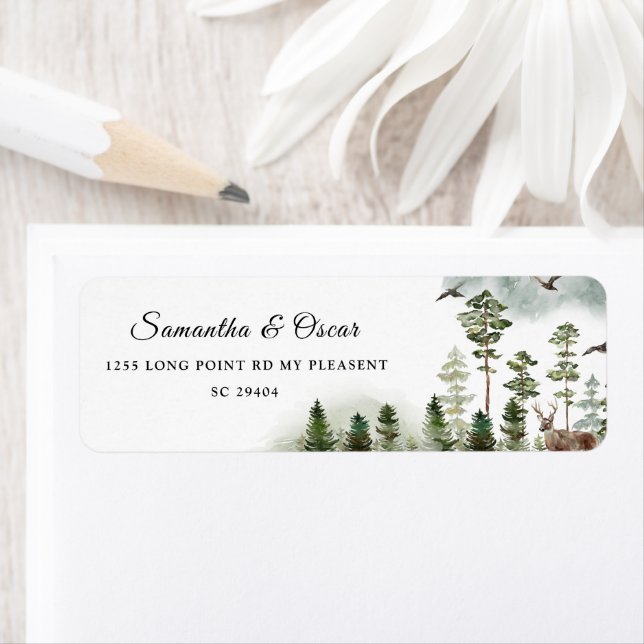 Grönten Modern Nature Forest | Vattenfärg Träd Returadress Etikett (Insitu)