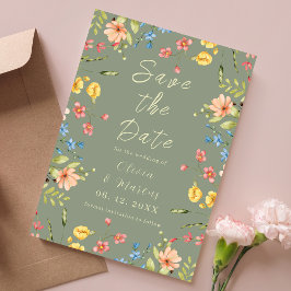 Grönten Modern Photo Simple Wildblommor Sage Spara Datumet