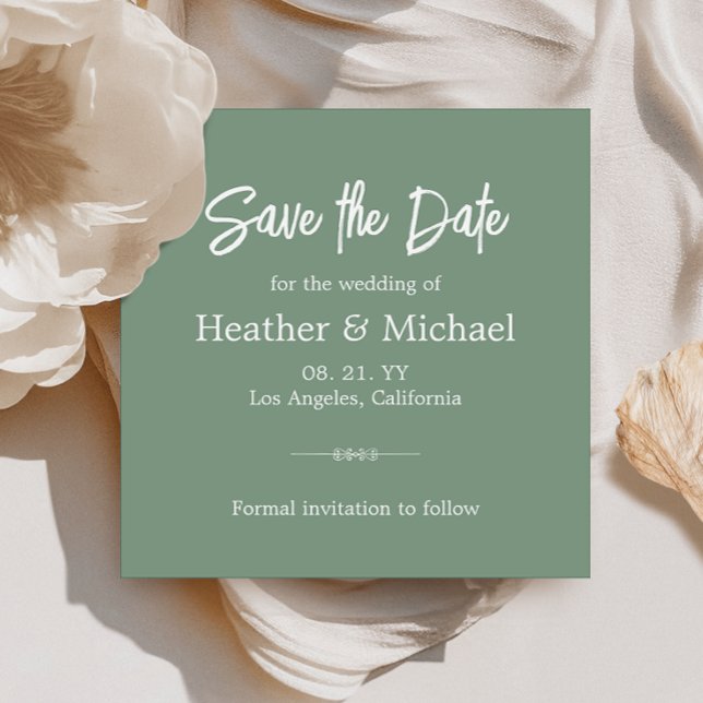 Grönten Modern Sage sparar datum QR Bröllop Inbjudningar (Simplify your RSVP with our QR code save-the-date, adding an unforgettable touch to your special day)