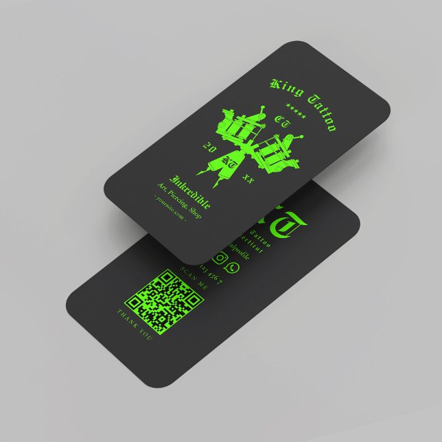 Grönten Modern Tattoo Artist Monogram Black Neon Visitkort (Modern Tattoo Artist Monogram Black Neon Green Business Card
)