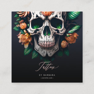 Grönten Modern Tattoo Artist Röd ros Skull Fyrkantigt Visitkort