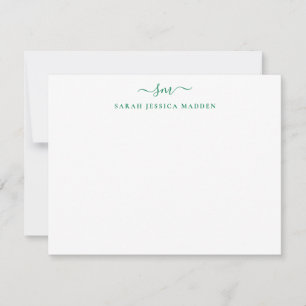 Grönten Modern Two Monogram Girly Script Forest Anteckningskort