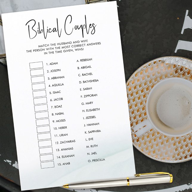Grönten Möhippa av bibliskt Par-spel Tvättar   (Biblical Couples bridal shower game .. see who can match the most husband and wives. )