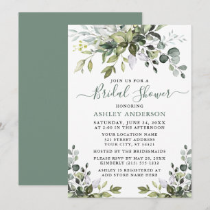 Grönten möhippa Watercolor Greenery Sage Inbjudningar
