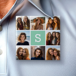 Grönten Monogram Mint för fotokollage Anpassning Knapp
