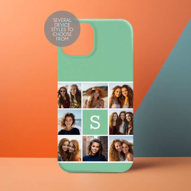 Grönten Monogram Mint för fotokollage Anpassningsb (Personalize a Phone Case with your photos and monogram)