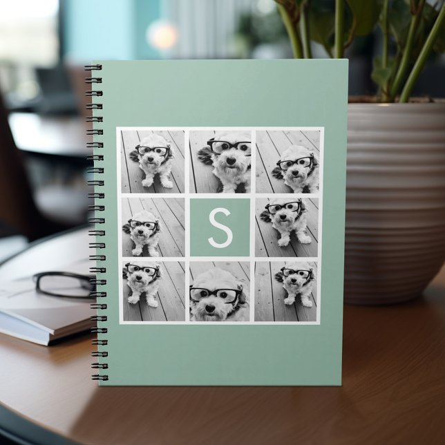 Grönten Monogram Mint för fotokollage Anpassningsb Anteckningsbok Med Spiral (Personalized notebook - add photos and your name or other text)