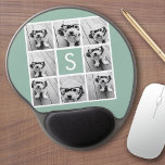 Grönten Monogram Mint för fotokollage Anpassningsb Gel Musmatta<br><div class="desc">Du kan använda Instagram-foton för den här designen. Använda 8-kvadratfoton som skapar en unik och personlig gåva. Eller så kan du behålla hipstervalpen och göra ett trendig till keepy. Om du behöver justera bilder klickar du på verktyg för att anpassa ändringar.</div>