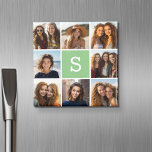 Grönten Monogram Mint för fotokollage Anpassningsb Magnet<br><div class="desc">Du kan använda Instagram-foton för den här designen. Använda 8-kvadratfoton som skapar en unik och personlig gåva. Eller så kan du behålla hipstervalpen och göra ett trendig till keepy. Om du behöver justera bilder klickar du på verktyg för att anpassa ändringar.</div>