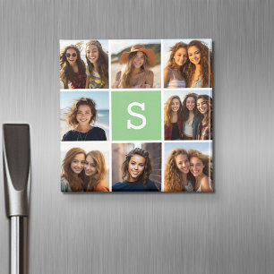 Grönten Monogram Mint för fotokollage Anpassningsb Magnet