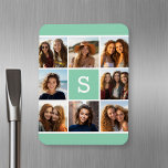 Grönten Monogram Mint för fotokollage Anpassningsb Magnet<br><div class="desc">Du kan använda Instagram-foton för den här designen. Använda 8-kvadratfoton som skapar en unik och personlig gåva. Eller så kan du behålla hipstervalpen och göra ett trendig till keepy. Om du behöver justera bilder klickar du på verktyg för att anpassa ändringar.</div>