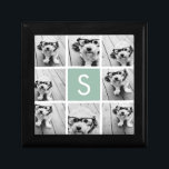 Grönten Monogram Mint för fotokollage Anpassningsb Minnesask<br><div class="desc">Du kan använda Instagram-foton för den här designen. Använda 8-kvadratfoton som skapar en unik och personlig gåva. Eller så kan du behålla hipstervalpen och göra ett trendig till keepy. Om du behöver justera bilder klickar du på verktyg för att anpassa ändringar.</div>