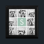 Grönten Monogram Mint för fotokollage Anpassningsb Minnesask<br><div class="desc">Du kan använda Instagram-foton för den här designen. Använda 8-kvadratfoton som skapar en unik och personlig gåva. Eller så kan du behålla hipstervalpen och göra ett trendig till keepy. Om du behöver justera bilder klickar du på verktyg för att anpassa ändringar.</div>