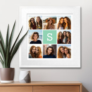 Grönten Monogram Mint för fotokollage Anpassningsb Poster