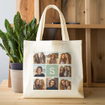 Grönten Monogram Mint för fotokollage Anpassningsb Tygkasse<br><div class="desc">Du kan använda Instagram-foton för den här designen. Använda 8-kvadratfoton som skapar en unik och personlig gåva. Eller så kan du behålla hipstervalpen och göra ett trendig till keepy. Om du behöver justera bilder klickar du på verktyg för att anpassa ändringar.</div>