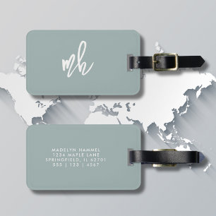 Grönten Monogram Modern Script Initialer Sage Bagagebricka