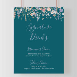 Grönten multifärgad Wildblomma Namnteckning Drinks Poster