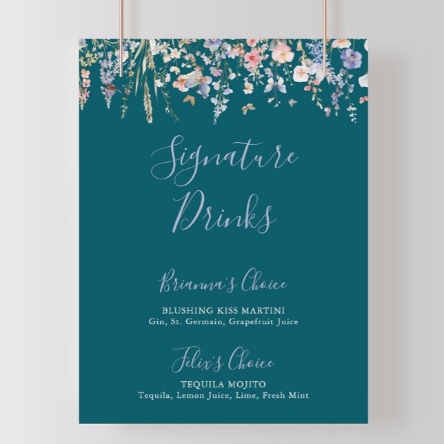 Grönten multifärgad Wildblomma Namnteckning Drinks Poster (Skapare uppladdad)