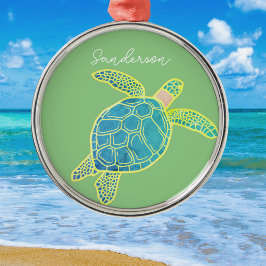 Grönten Nautical Coastal Sea Turtle Blue Gult Julgransprydnad Metall