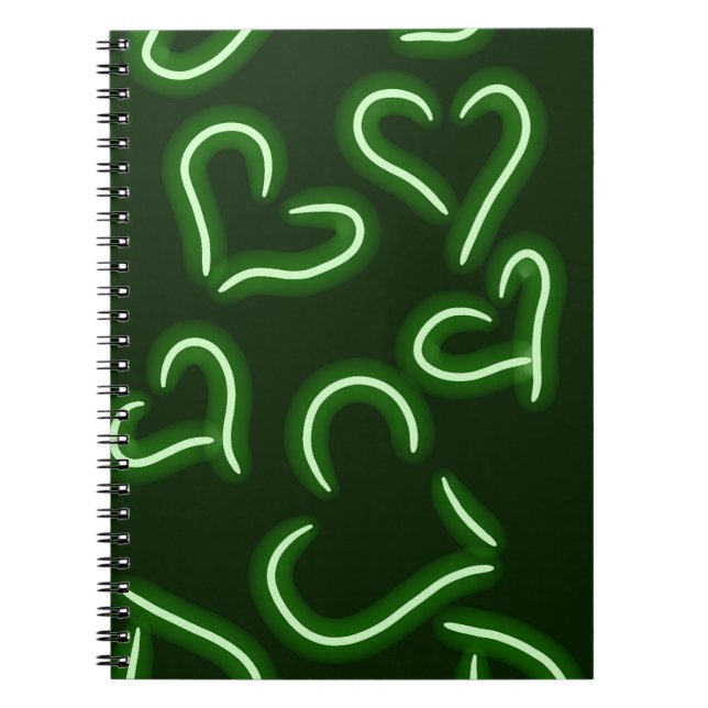 Grönten Neon Hearts Anteckningsbok (Framsidan)