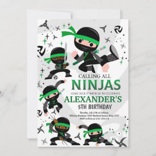 Grönten Ninja Födelsedagsfest inbjudan Karate Part